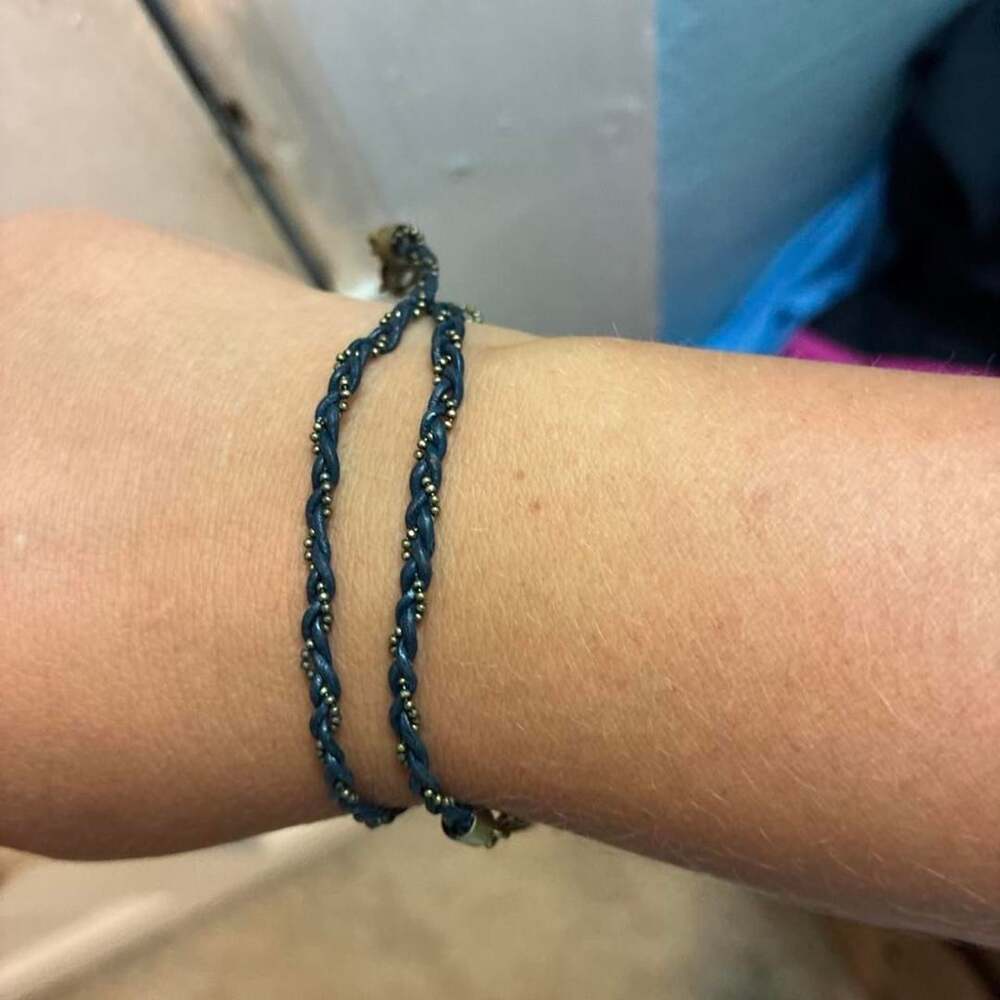 Blue Leather and Gold Beaded Wrap Bracelet